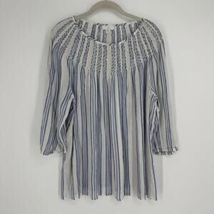 J.jill shirt top 2x blue white gold metallic stripe plus size business casual